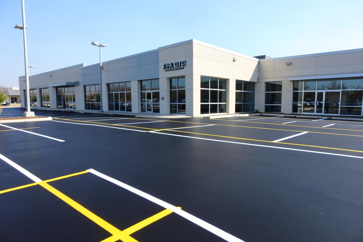Newly paved and striped commercial parking lot in New Jersey